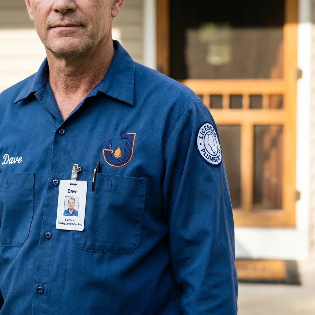 Licensed plumber showing ID badge in Orange Cove, CA