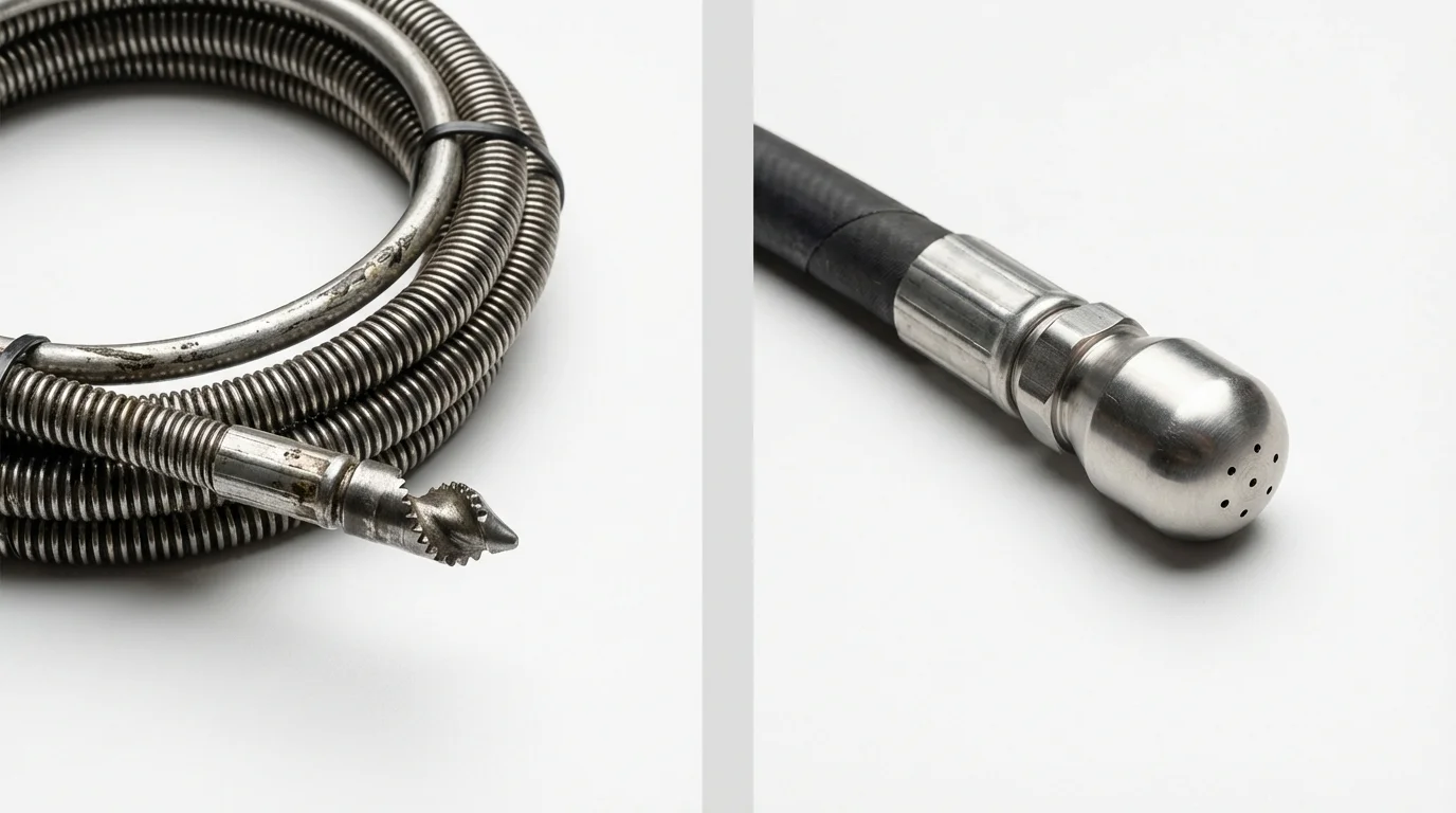 Drain snake cable and hydro jetting nozzle used for drain cleaning in Orange Cove, CA