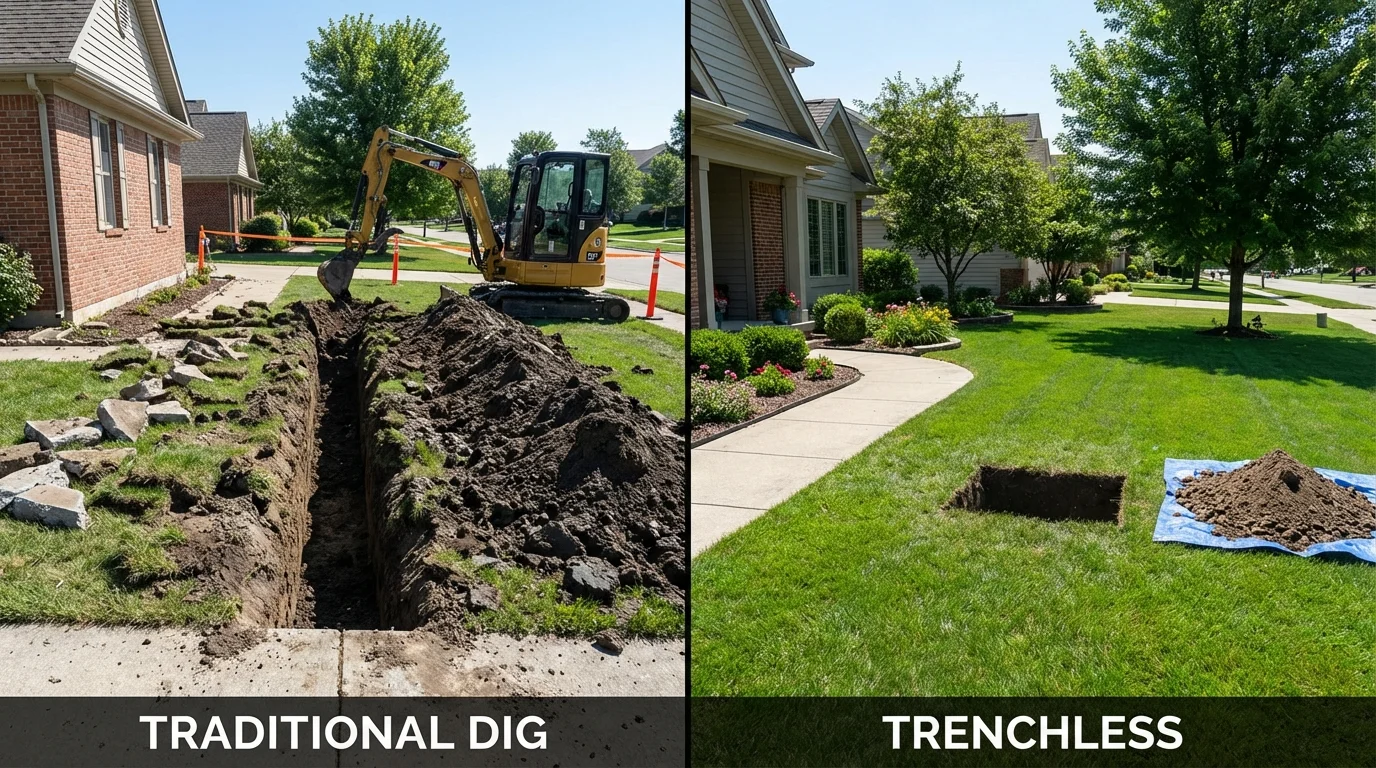 Trenchless sewer repair with minimal yard damage versus traditional excavation in Orange Cove, CA